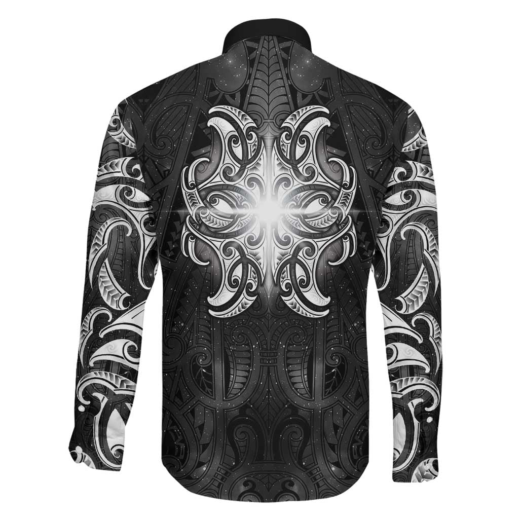 New Zealand Matariki Family Matching Off The Shoulder Long Sleeve Dress and Hawaiian Shirt Maori Moko Black Galaxy
