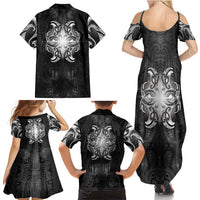 New Zealand Matariki Family Matching Summer Maxi Dress and Hawaiian Shirt Maori Moko Black Galaxy