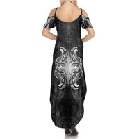 New Zealand Matariki Family Matching Summer Maxi Dress and Hawaiian Shirt Maori Moko Black Galaxy