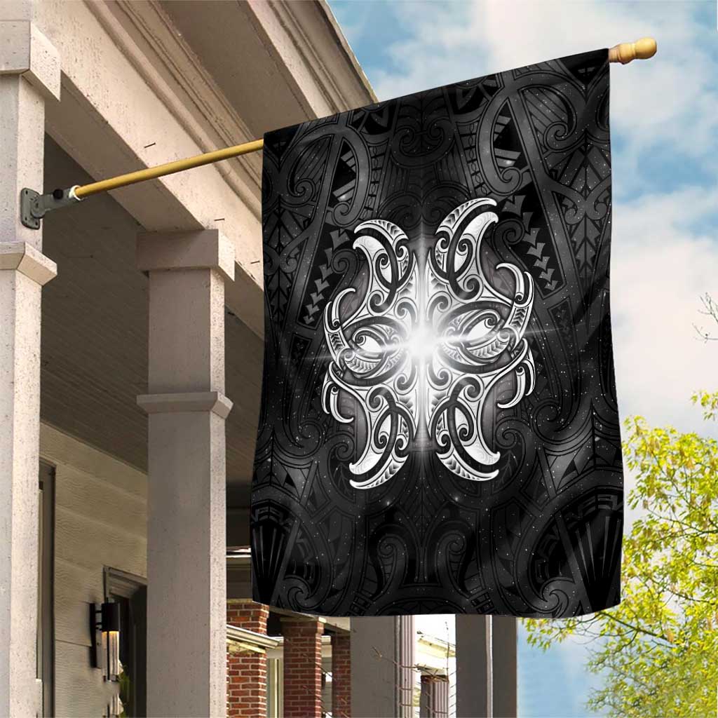 New Zealand Matariki Garden Flag Maori Moko Black Galaxy LT05 House Flag Black - Polynesian Pride