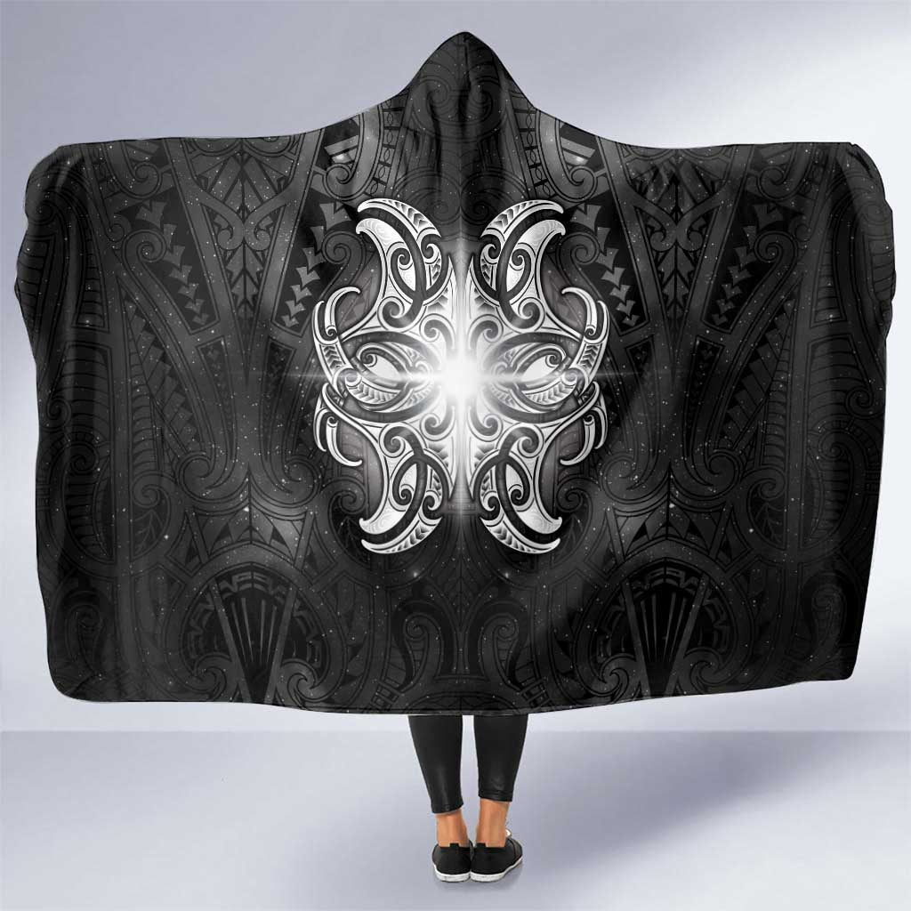 New Zealand Matariki Hooded Blanket Maori Moko Black Galaxy LT05 One Size Black - Polynesian Pride
