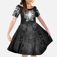 New Zealand Matariki Kid Short Sleeve Dress Maori Moko Black Galaxy LT05 KID Black - Polynesian Pride