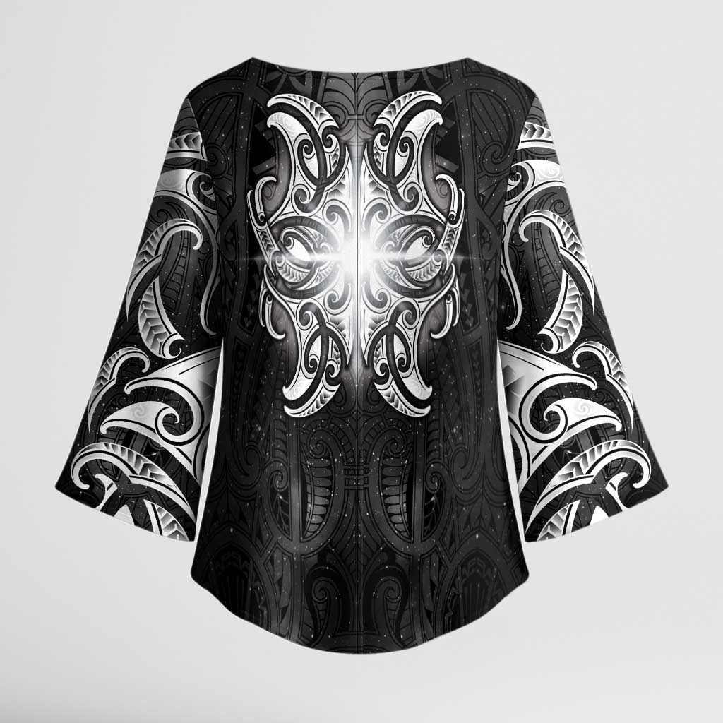 New Zealand Matariki Kimono Sleeve Blouse Maori Moko Black Galaxy LT05 - Polynesian Pride