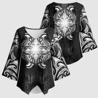 New Zealand Matariki Kimono Sleeve Blouse Maori Moko Black Galaxy LT05 - Polynesian Pride