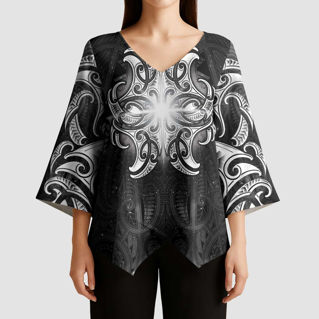 New Zealand Matariki Kimono Sleeve Blouse Maori Moko Black Galaxy LT05 - Polynesian Pride