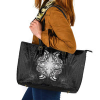 New Zealand Matariki Leather Tote Bag Maori Moko Black Galaxy LT05 Black - Polynesian Pride
