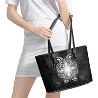 New Zealand Matariki Leather Tote Bag Maori Moko Black Galaxy LT05 - Polynesian Pride