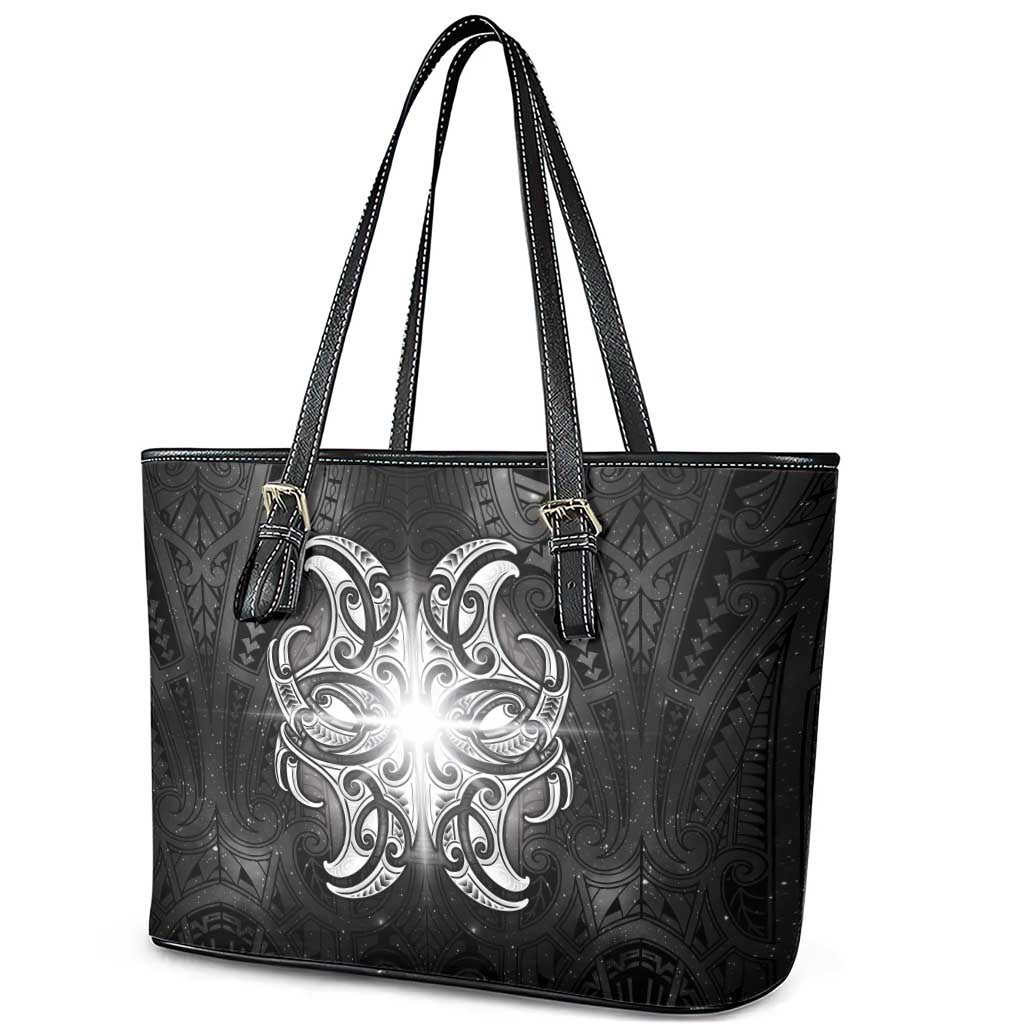 New Zealand Matariki Leather Tote Bag Maori Moko Black Galaxy LT05 - Polynesian Pride