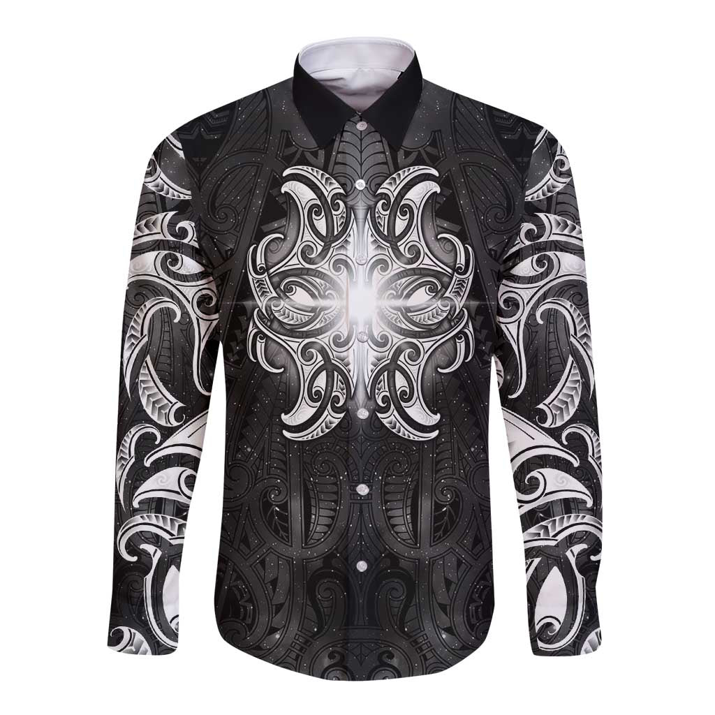New Zealand Matariki Long Sleeve Button Shirt Maori Moko Black Galaxy LT05 Unisex Black - Polynesian Pride