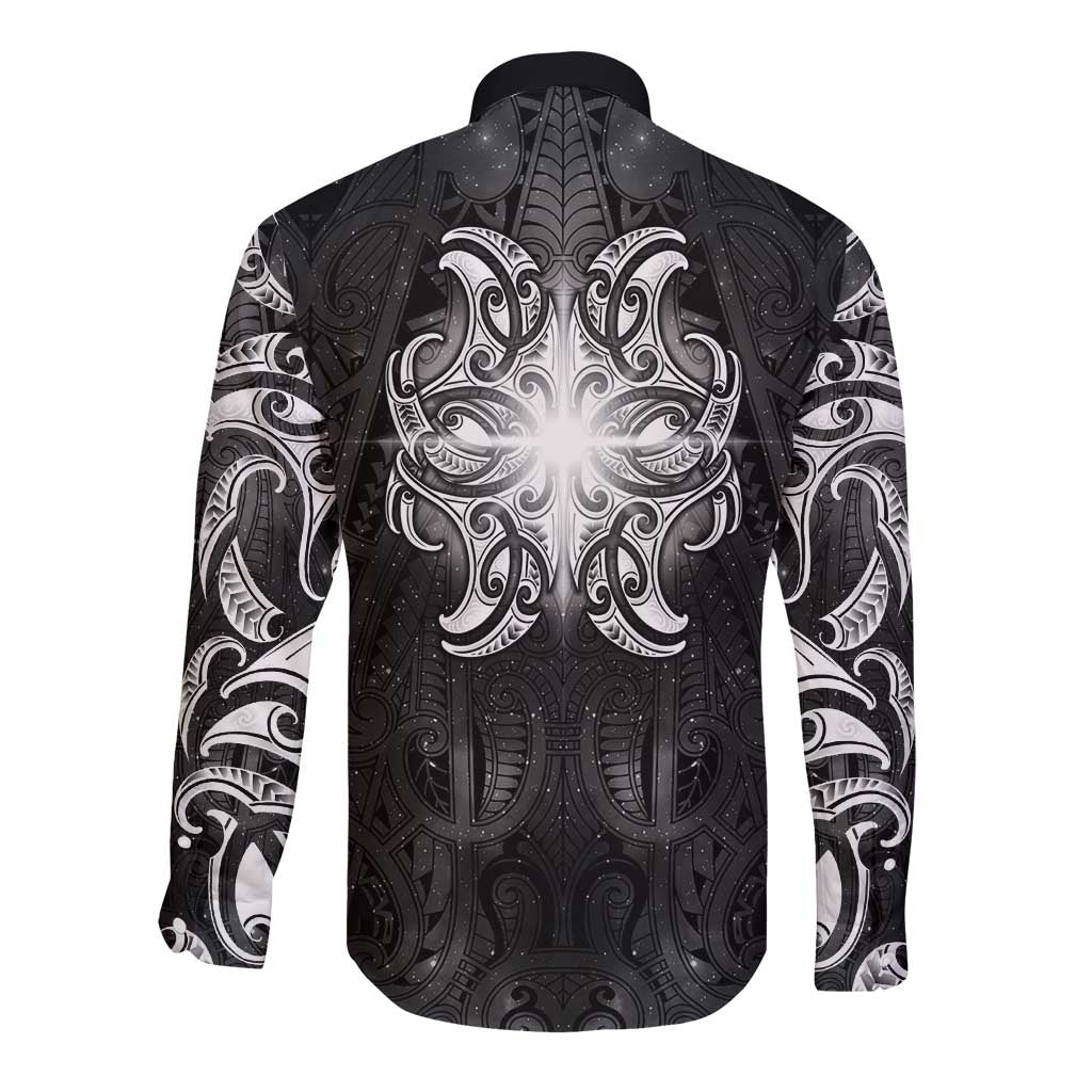 New Zealand Matariki Long Sleeve Button Shirt Maori Moko Black Galaxy LT05 - Polynesian Pride