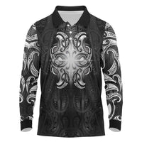 New Zealand Matariki Long Sleeve Polo Shirt Maori Moko Black Galaxy