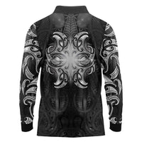New Zealand Matariki Long Sleeve Polo Shirt Maori Moko Black Galaxy