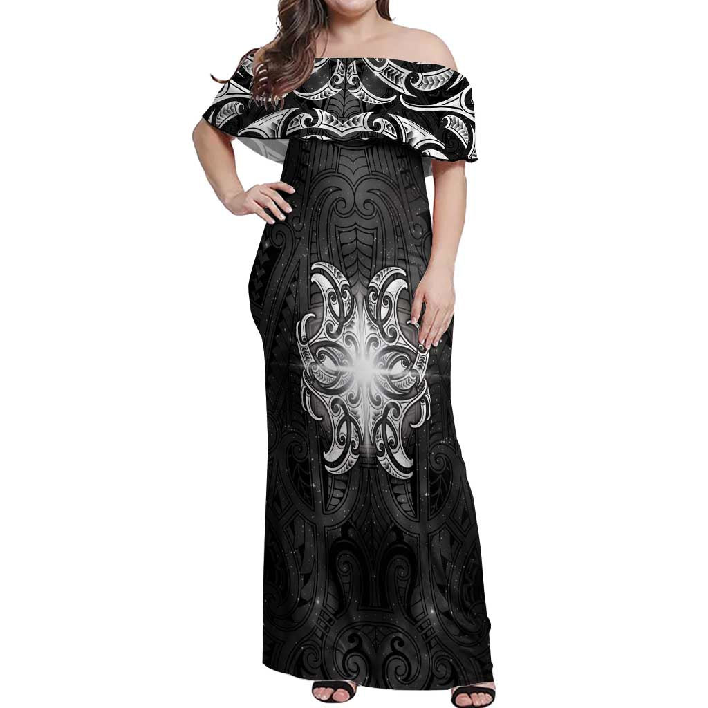 New Zealand Matariki Off Shoulder Maxi Dress Maori Moko Black Galaxy LT05 Women Black - Polynesian Pride