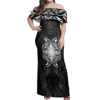 New Zealand Matariki Off Shoulder Maxi Dress Maori Moko Black Galaxy LT05 Women Black - Polynesian Pride