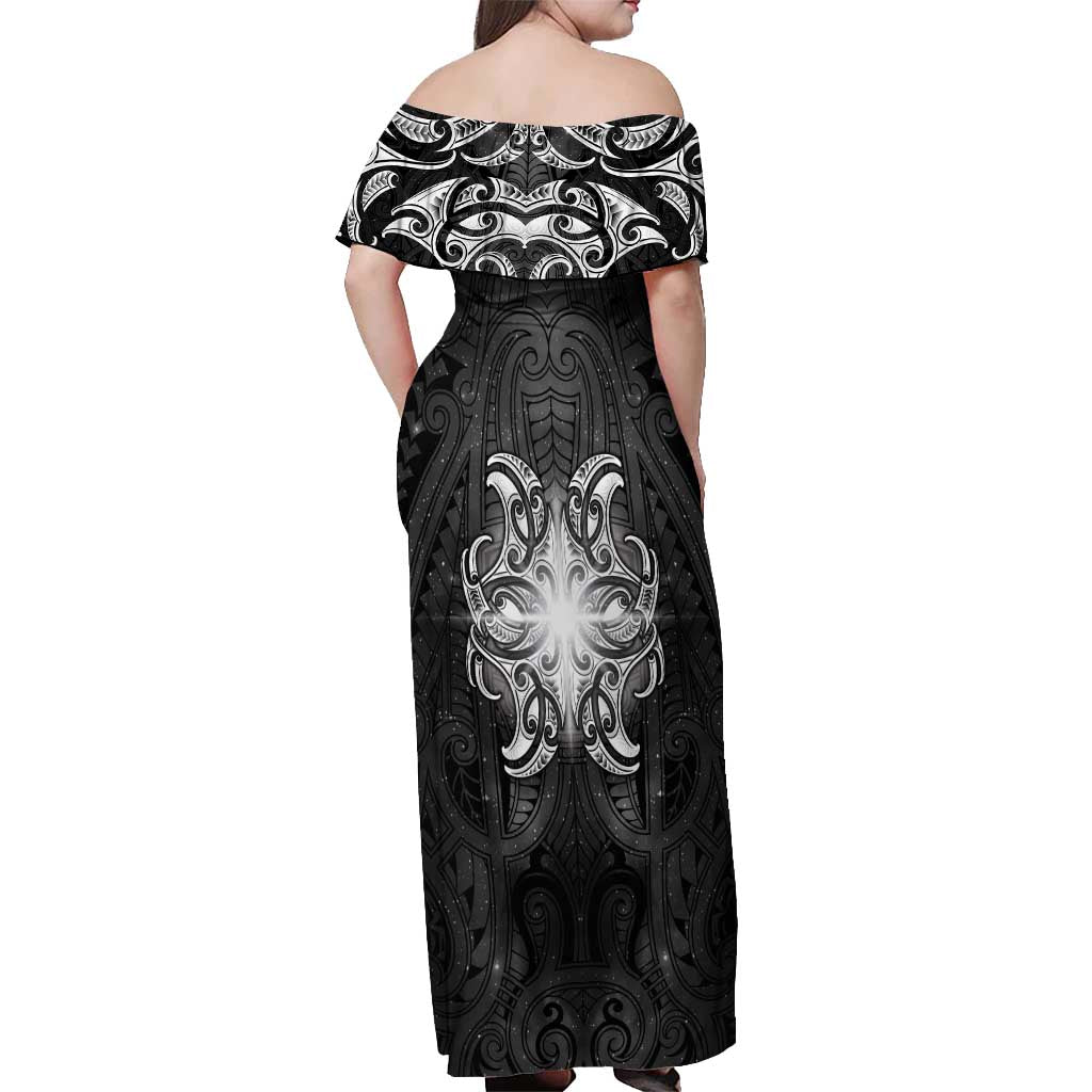 New Zealand Matariki Off Shoulder Maxi Dress Maori Moko Black Galaxy LT05 - Polynesian Pride