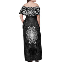 New Zealand Matariki Off Shoulder Maxi Dress Maori Moko Black Galaxy LT05 - Polynesian Pride