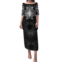 New Zealand Matariki Puletasi Maori Moko Black Galaxy LT05 Long Dress Black - Polynesian Pride