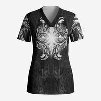 New Zealand Matariki Scrub Top Maori Moko Black Galaxy LT05 Adult Black - Polynesian Pride