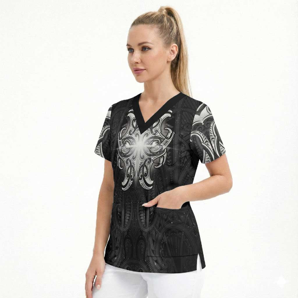 New Zealand Matariki Scrub Top Maori Moko Black Galaxy LT05 - Polynesian Pride