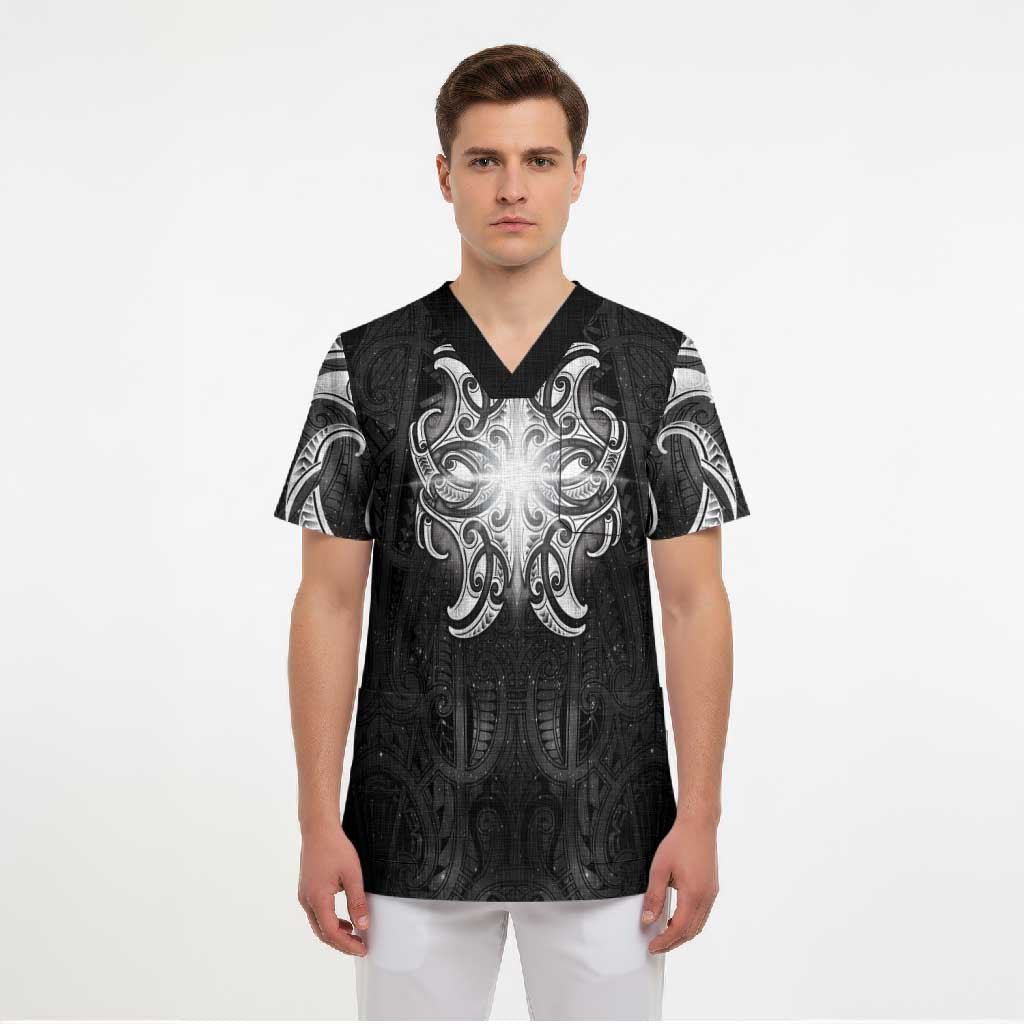 New Zealand Matariki Scrub Top Maori Moko Black Galaxy LT05 - Polynesian Pride