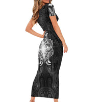 New Zealand Matariki Short Sleeve Bodycon Dress Maori Moko Black Galaxy LT05 - Polynesian Pride