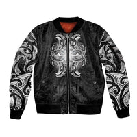 New Zealand Matariki Sleeve Zip Bomber Jacket Maori Moko Black Galaxy LT05 Unisex Black - Polynesian Pride