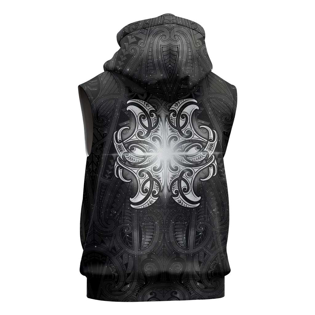 New Zealand Matariki Sleeveless Hoodie Maori Moko Black Galaxy