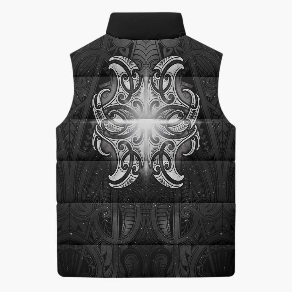New Zealand Matariki Sleeveless Puffer Jacket Maori Moko Black Galaxy LT05 - Polynesian Pride