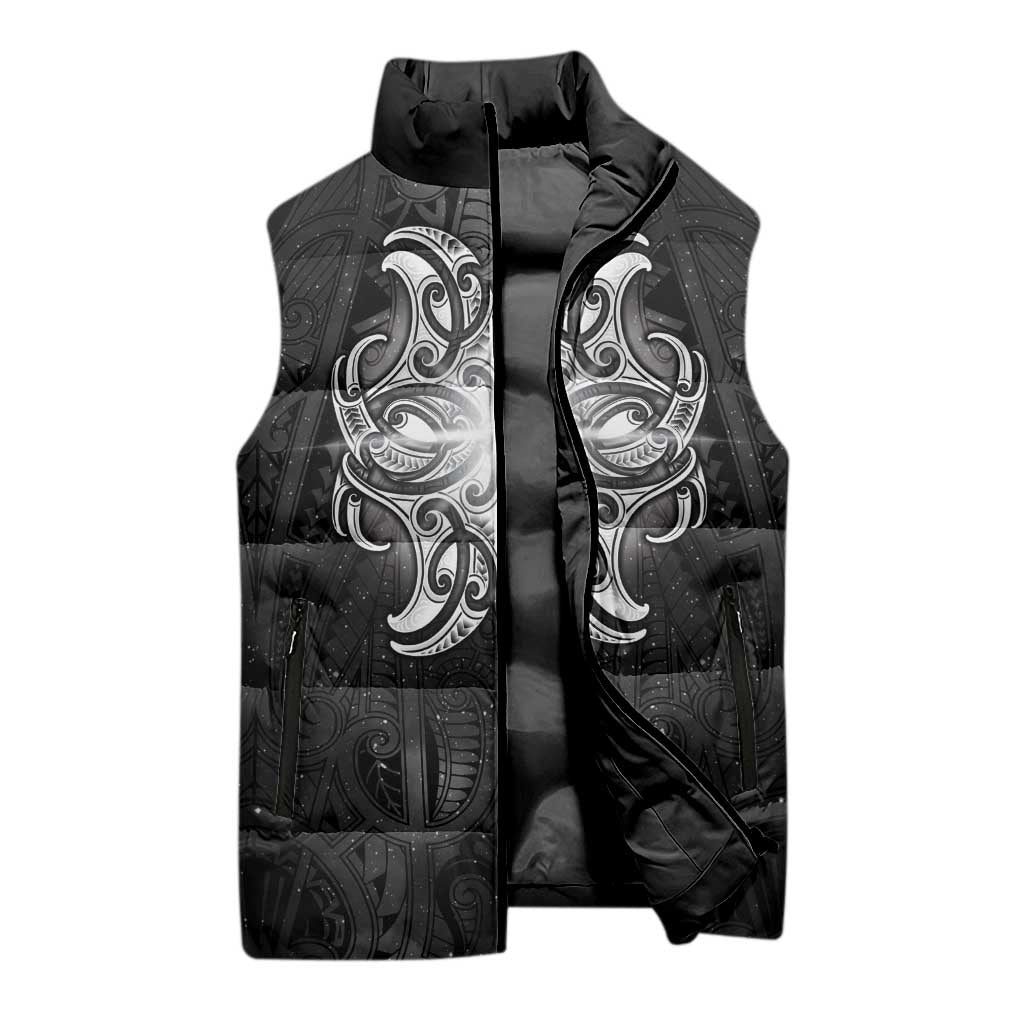 New Zealand Matariki Sleeveless Puffer Jacket Maori Moko Black Galaxy LT05 - Polynesian Pride