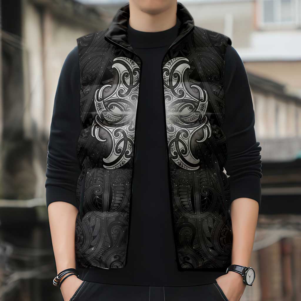 New Zealand Matariki Sleeveless Puffer Jacket Maori Moko Black Galaxy LT05 - Polynesian Pride