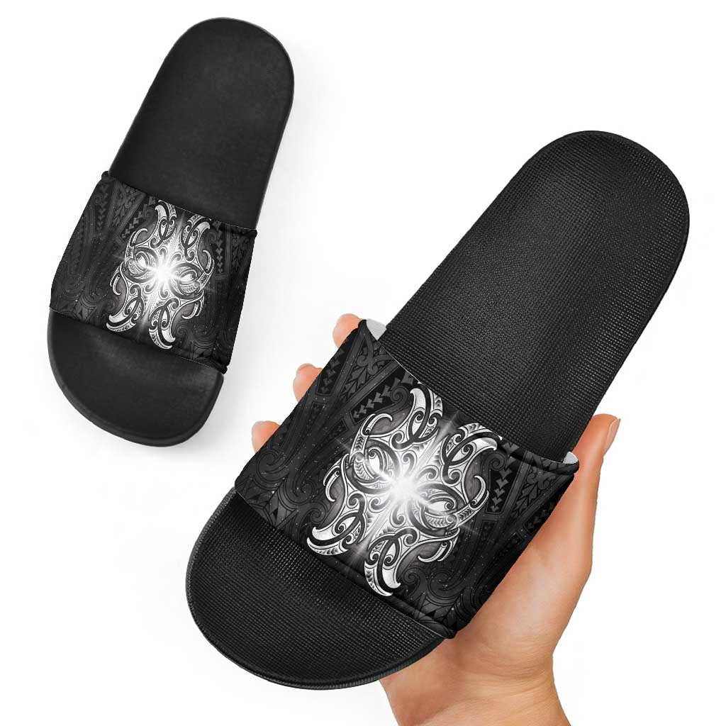 New Zealand Matariki Slide Sandals Maori Moko Black Galaxy LT05 - Polynesian Pride