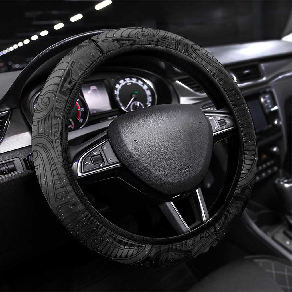 New Zealand Matariki Steering Wheel Cover Maori Moko Black Galaxy LT05 Universal Fit Black - Polynesian Pride