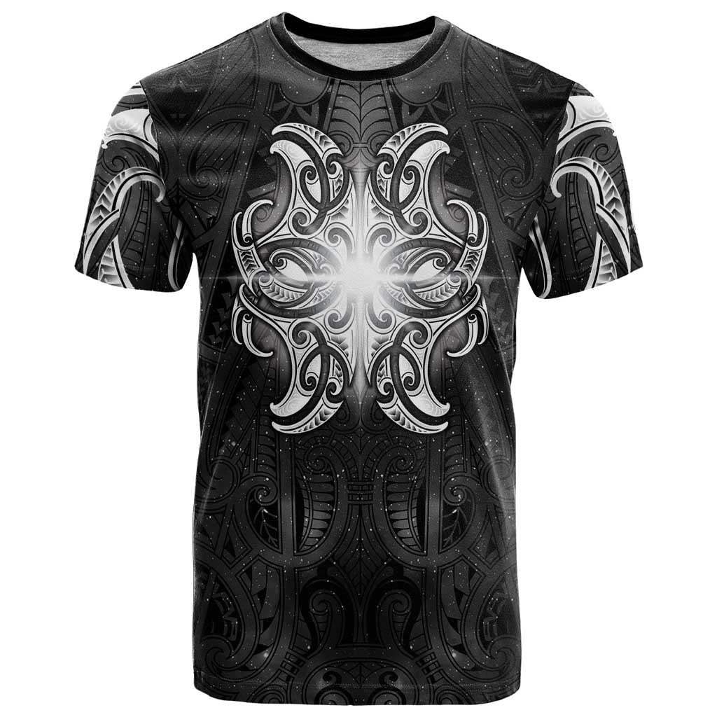 New Zealand Matariki T Shirt Maori Moko Black Galaxy LT05 Black - Polynesian Pride