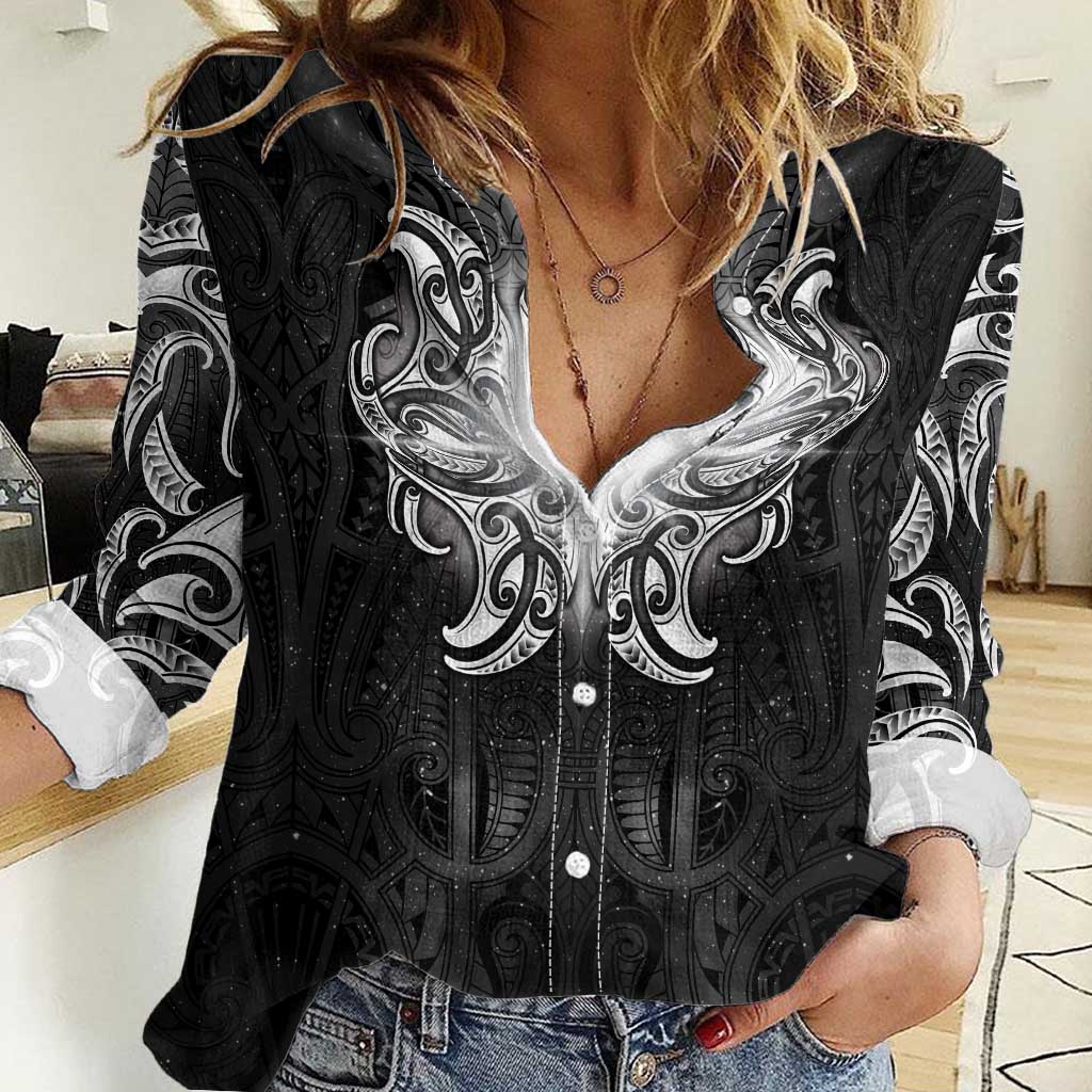 New Zealand Matariki Women Casual Shirt Maori Moko Black Galaxy LT05 Female Black - Polynesian Pride