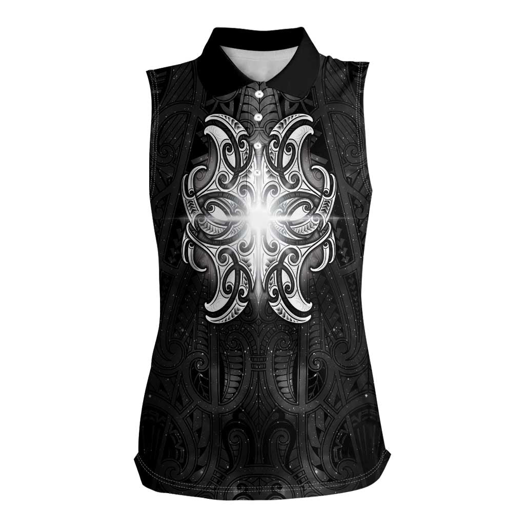 New Zealand Matariki Women Sleeveless Polo Shirt Maori Moko Black Galaxy LT05 Female Black - Polynesian Pride