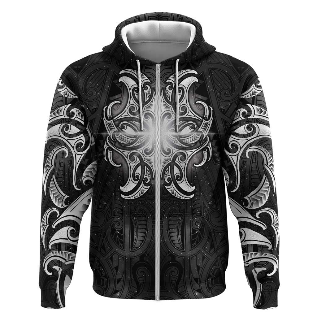 New Zealand Matariki Zip Hoodie Maori Moko Black Galaxy LT05 Zip Hoodie Black - Polynesian Pride
