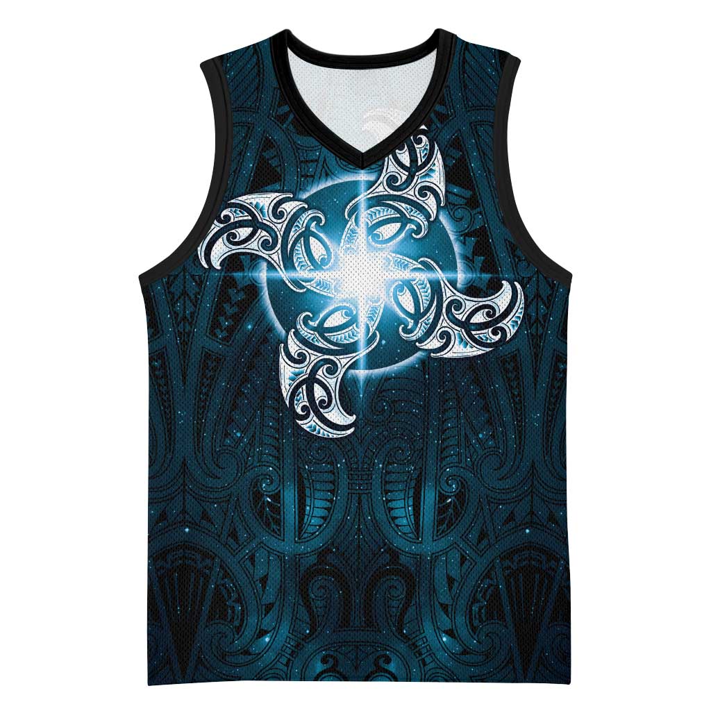 New Zealand Matariki Waita Basketball Jersey Maori Moko Dark Blue Galaxy
