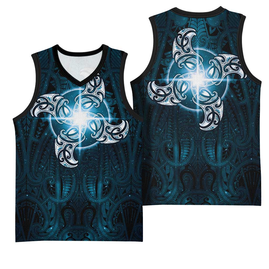 New Zealand Matariki Waita Basketball Jersey Maori Moko Dark Blue Galaxy