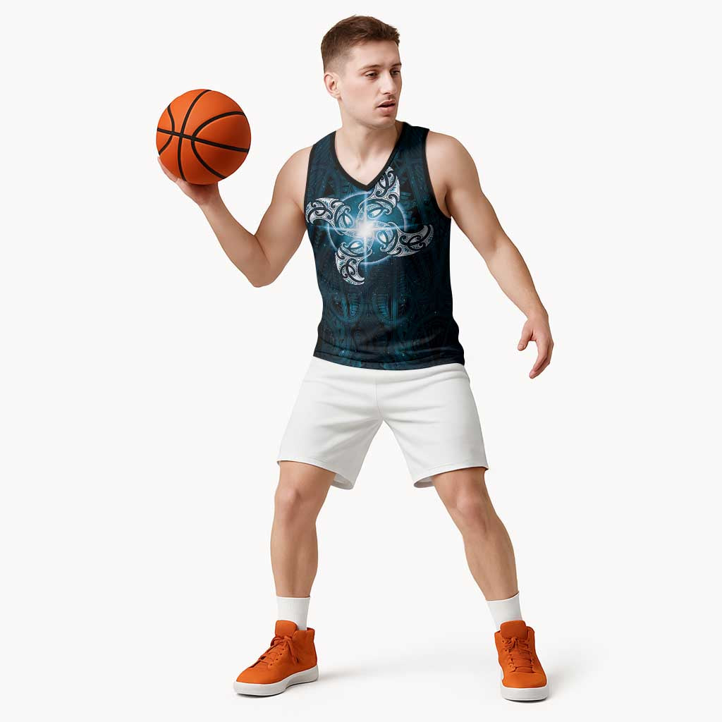 New Zealand Matariki Waita Basketball Jersey Maori Moko Dark Blue Galaxy