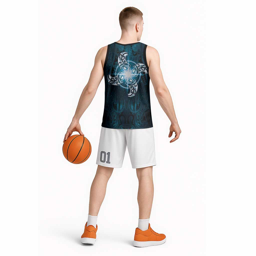 New Zealand Matariki Waita Basketball Jersey Maori Moko Dark Blue Galaxy