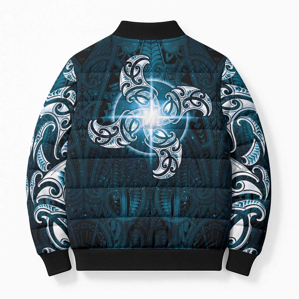 New Zealand Matariki Waita Bomber Puffer Jacket Maori Moko Dark Blue Galaxy LT05 - Polynesian Pride