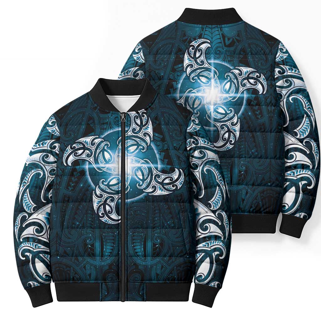 New Zealand Matariki Waita Bomber Puffer Jacket Maori Moko Dark Blue Galaxy LT05 - Polynesian Pride