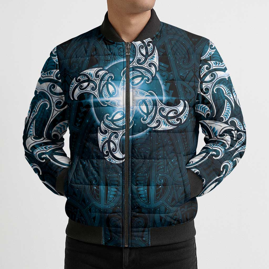 New Zealand Matariki Waita Bomber Puffer Jacket Maori Moko Dark Blue Galaxy LT05 - Polynesian Pride