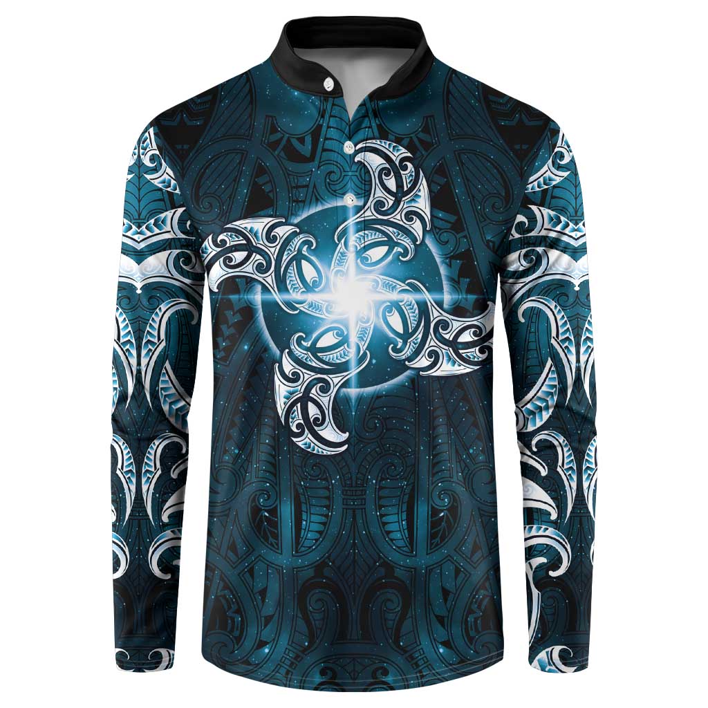 New Zealand Matariki Waita Button Sweatshirt Maori Moko Dark Blue Galaxy LT05 Blue - Polynesian Pride