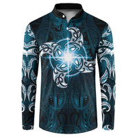 New Zealand Matariki Waita Button Sweatshirt Maori Moko Dark Blue Galaxy LT05 Blue - Polynesian Pride