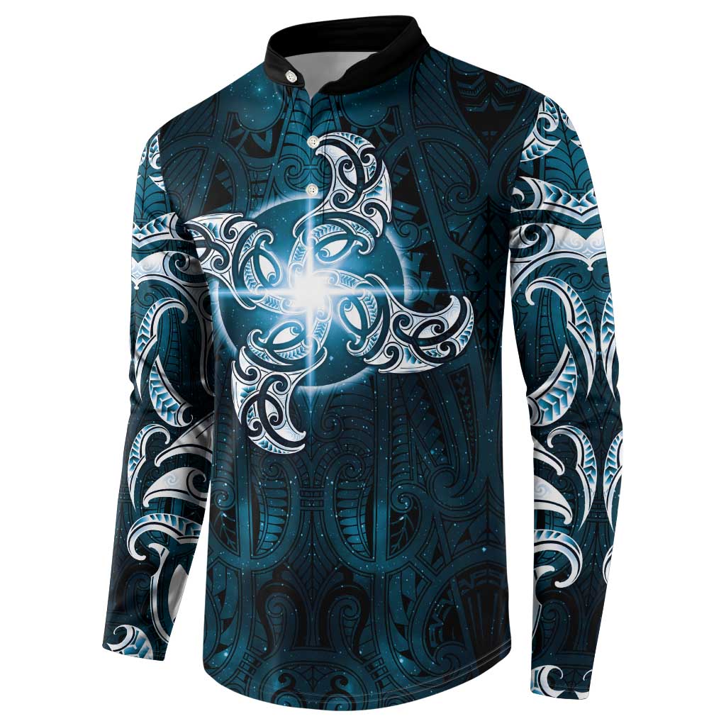 New Zealand Matariki Waita Button Sweatshirt Maori Moko Dark Blue Galaxy LT05 - Polynesian Pride