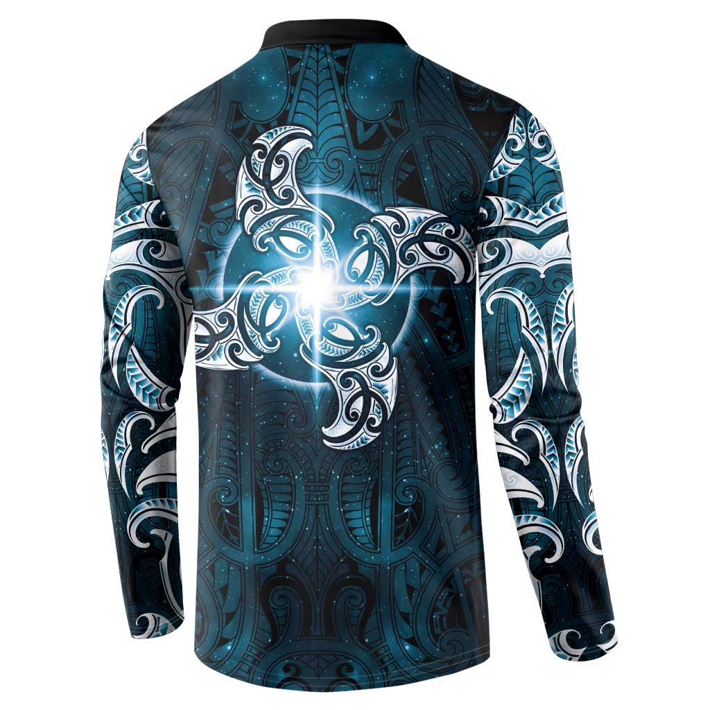 New Zealand Matariki Waita Button Sweatshirt Maori Moko Dark Blue Galaxy LT05 - Polynesian Pride