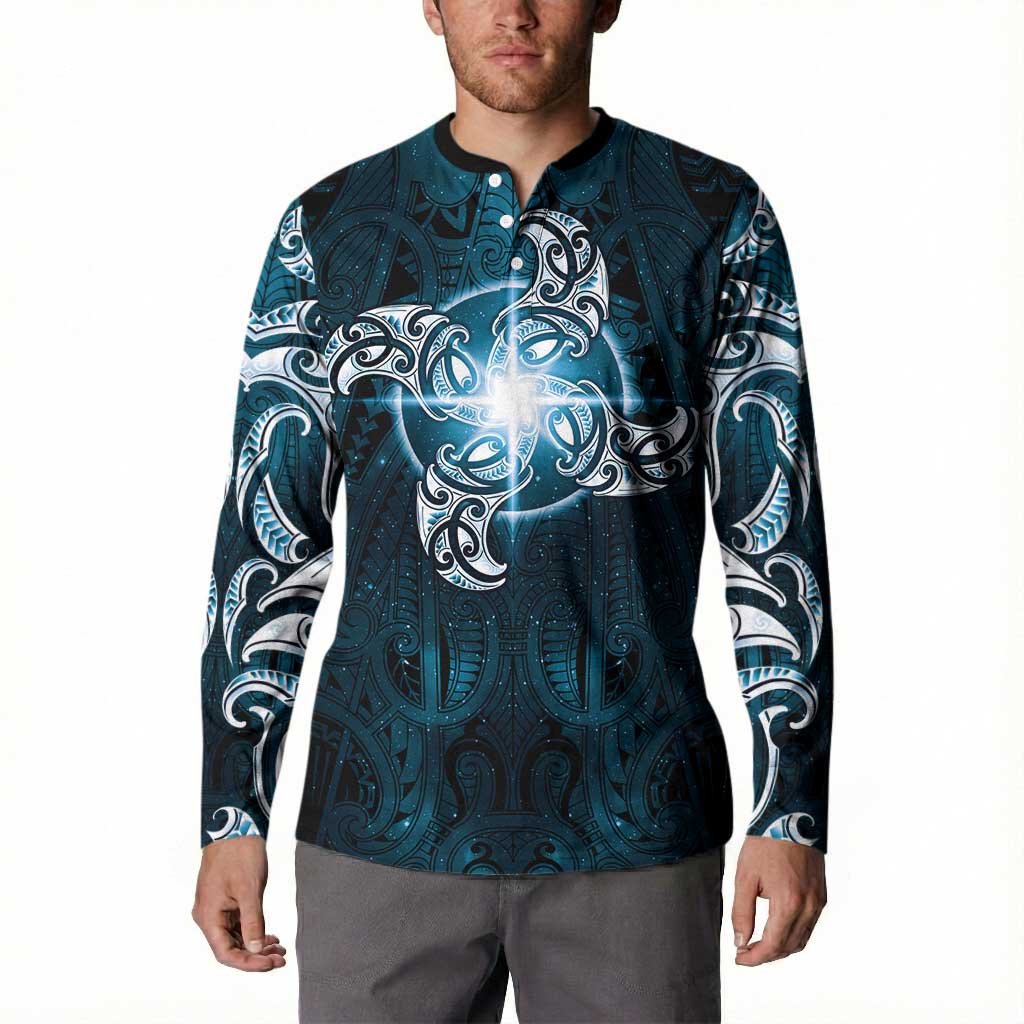 New Zealand Matariki Waita Button Sweatshirt Maori Moko Dark Blue Galaxy LT05 - Polynesian Pride