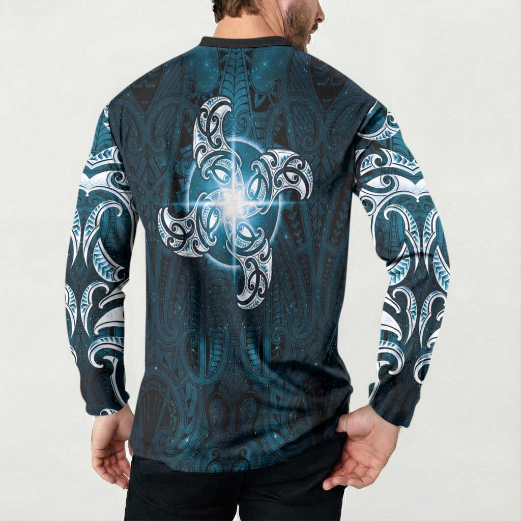 New Zealand Matariki Waita Button Sweatshirt Maori Moko Dark Blue Galaxy LT05 - Polynesian Pride