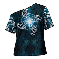 New Zealand Matariki Waita Cross Shoulder Shirt Maori Moko Dark Blue Galaxy LT05 - Polynesian Pride
